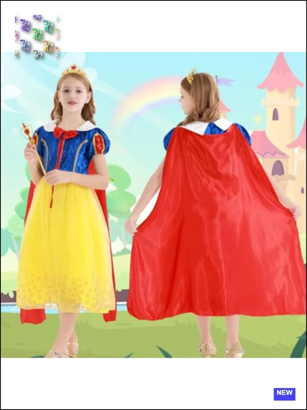 Kids Princess Dress Up Costume with Cape Crown and Wand for Halloween Party